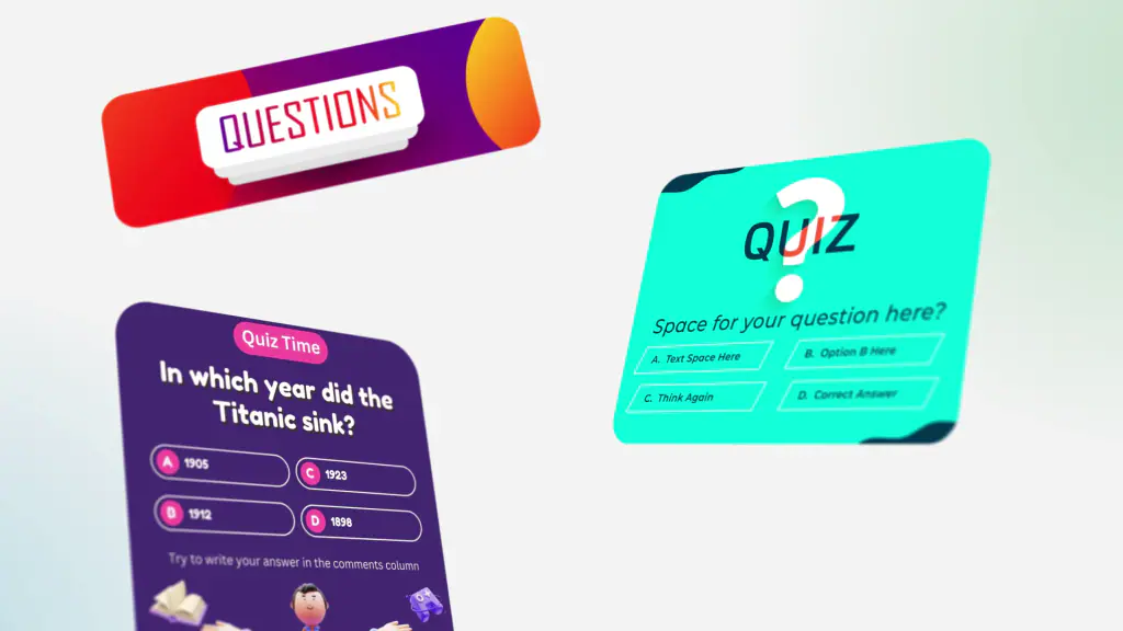 Quiz cards and certification badges in motion