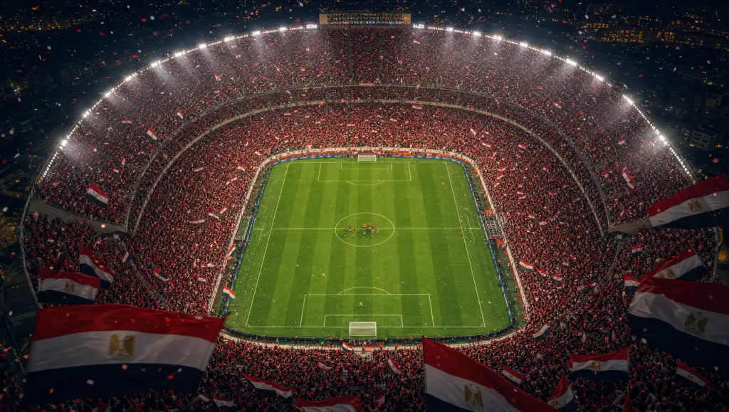 Aerial night shot of the stadium