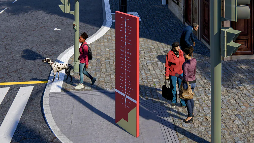 Wayfinding at Al-Mareiyah: plaza sign family, 3D study 3